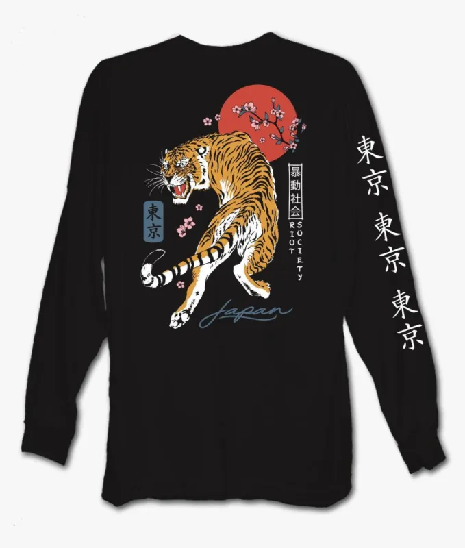 Tiger Blossom Mens Long Sleeve T-Shirt sold by riot society