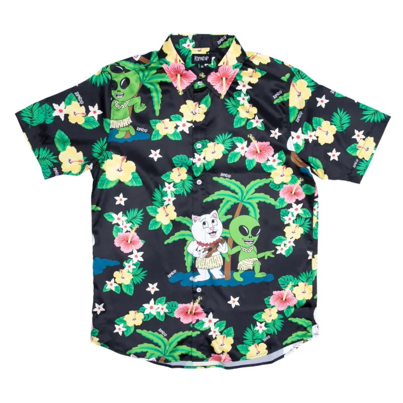 Aloha Nerm Short Sleeve Button Up (Black) sold by Ripndip