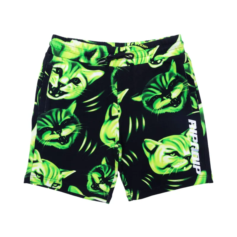 Neon Cat Sweatshorts (Black/Neon) sold by Ripndip