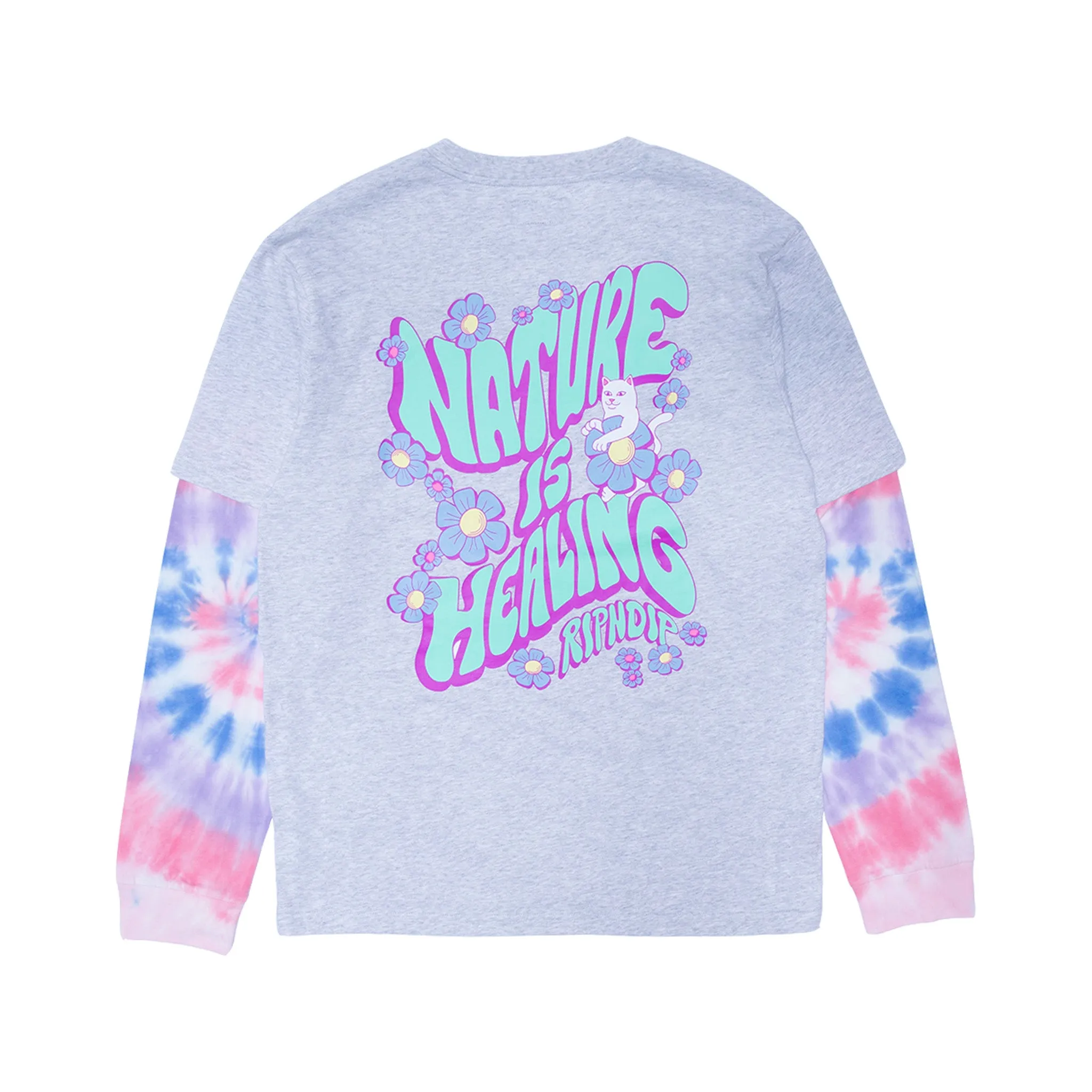 Nature Is Healing Double Sleeve Tee (Ash Heather/Pink) sold by Ripndip