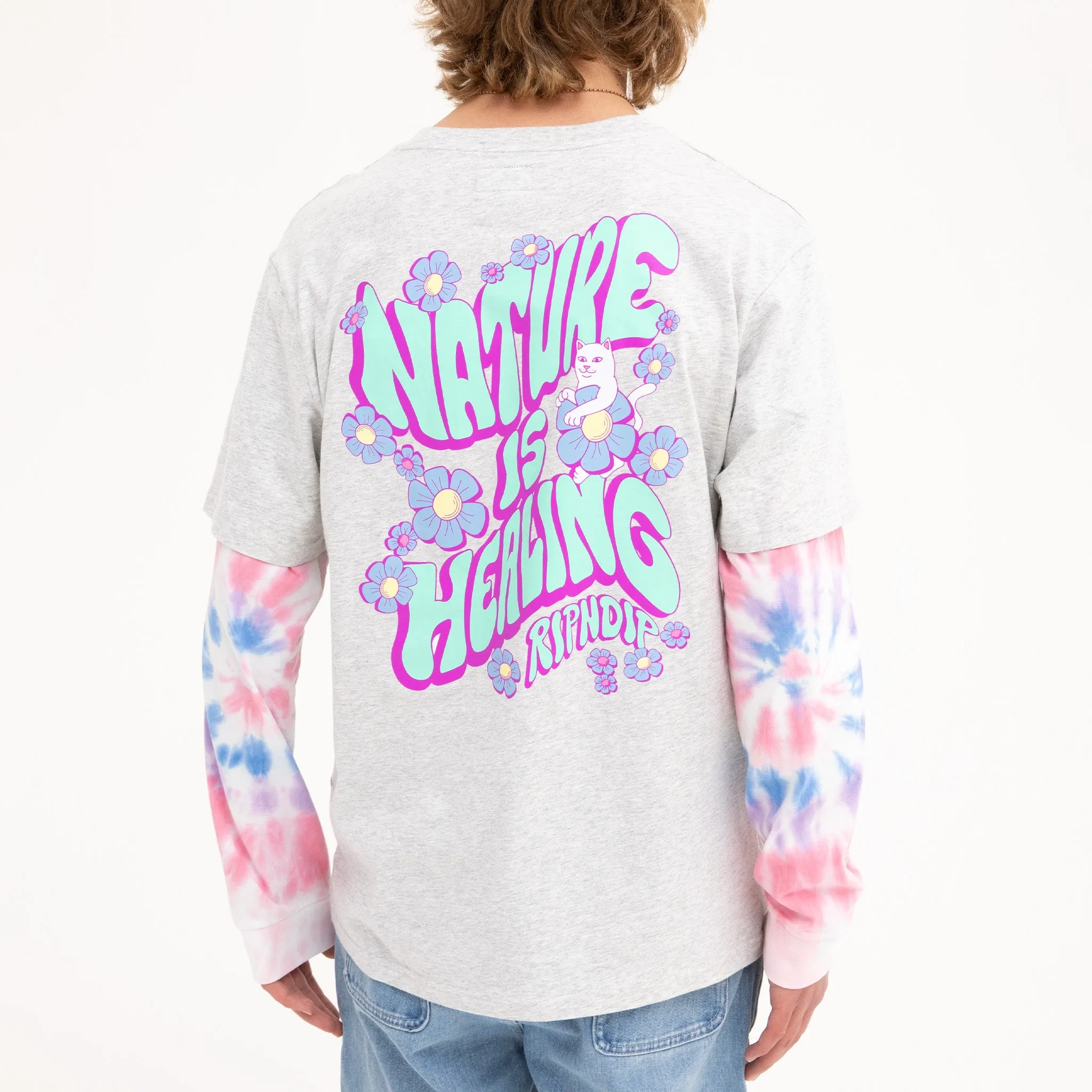 Nature Is Healing Double Sleeve Tee (Ash Heather/Pink) sold by Ripndip product image thumbnail 3