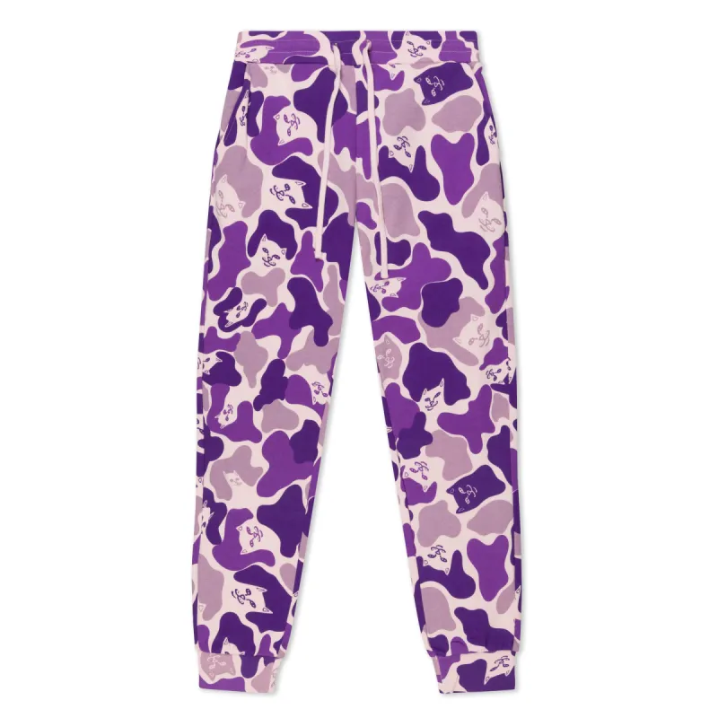 Nermal Camo Sweat Pants (Purple Camo) sold by Ripndip