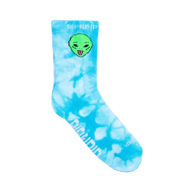 We Out Here Mid Socks (Light Blue Tie Dye) sold by Ripndip