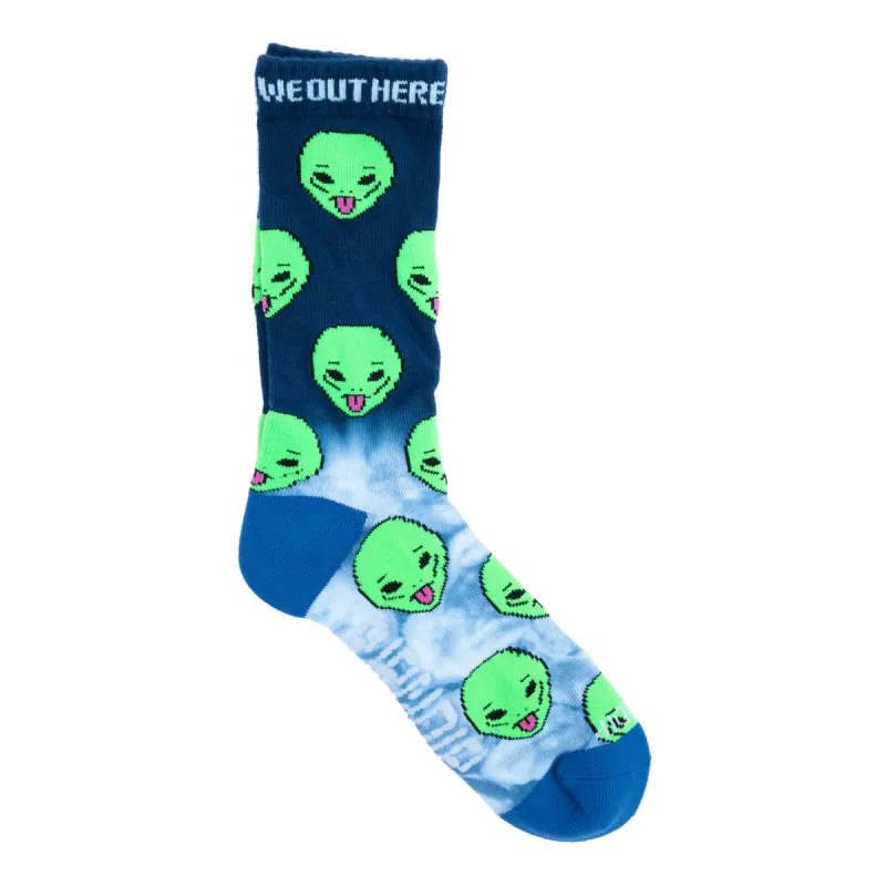 We Out Here Socks (Blue Half Dye) made by Ripndip