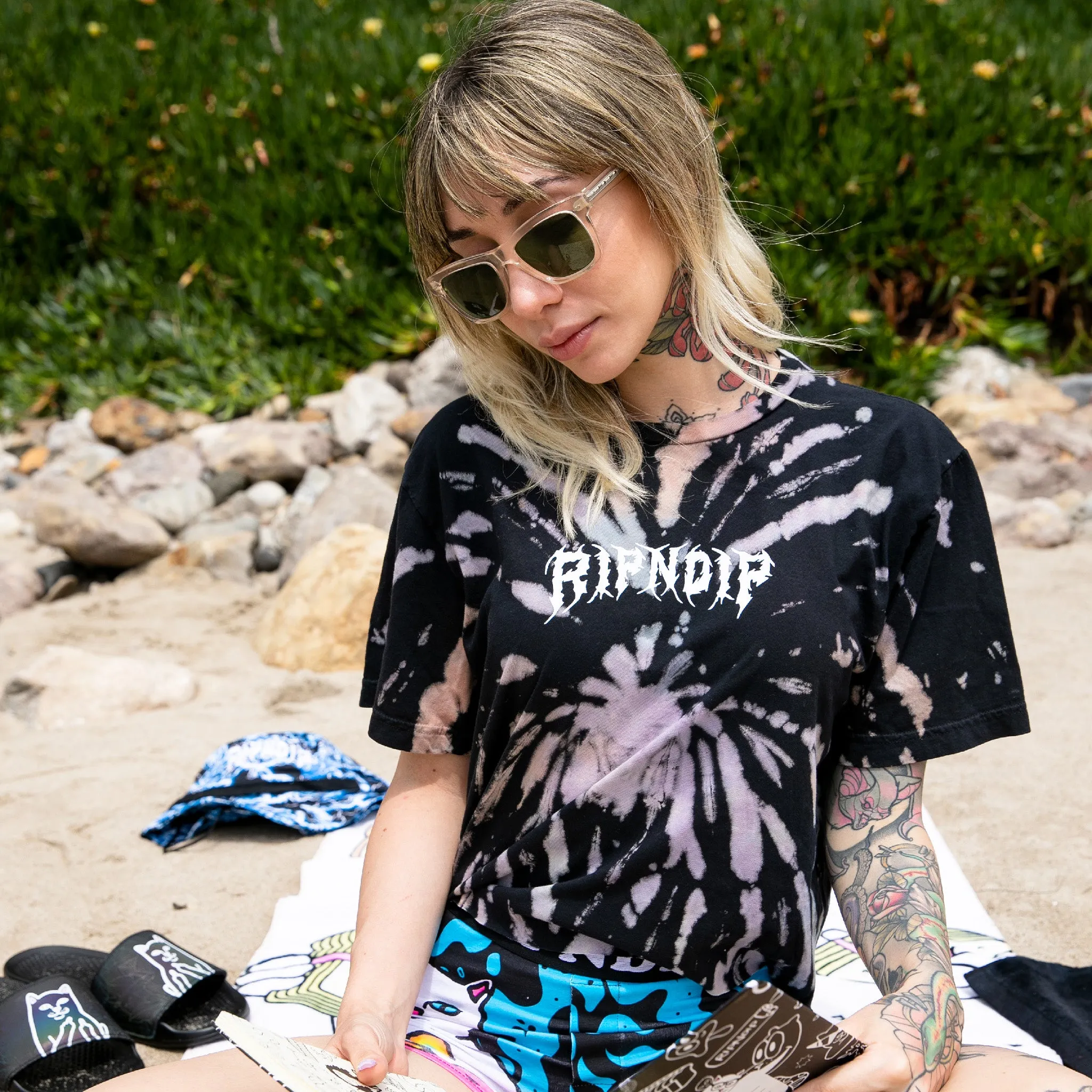 Nikola Crop Tee (Black/Peach/Purple Tie Dye) sold by Ripndip product image thumbnail 3