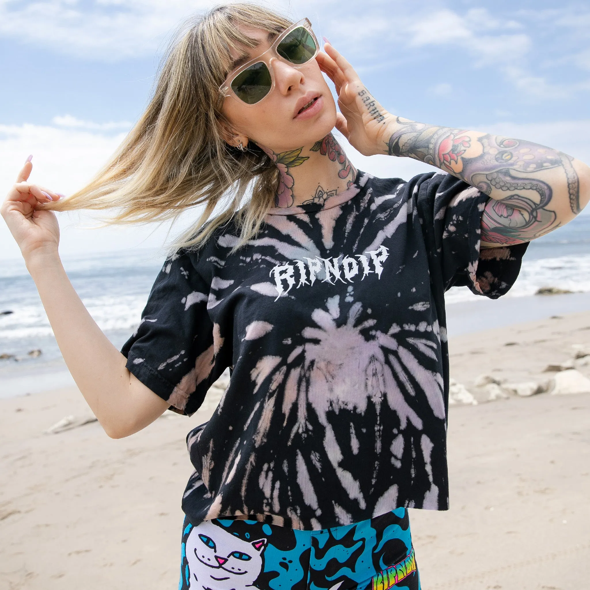 Nikola Crop Tee (Black/Peach/Purple Tie Dye) sold by Ripndip product image thumbnail 2