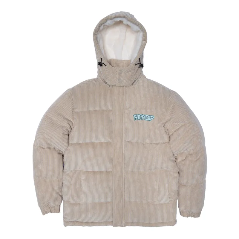 Intertwined Corduroy Puffer Jacket (Khaki) sold by Ripndip