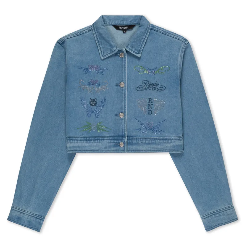 Hyaena Cropped Denim Jacket (Medium Wash) sold by Ripndip