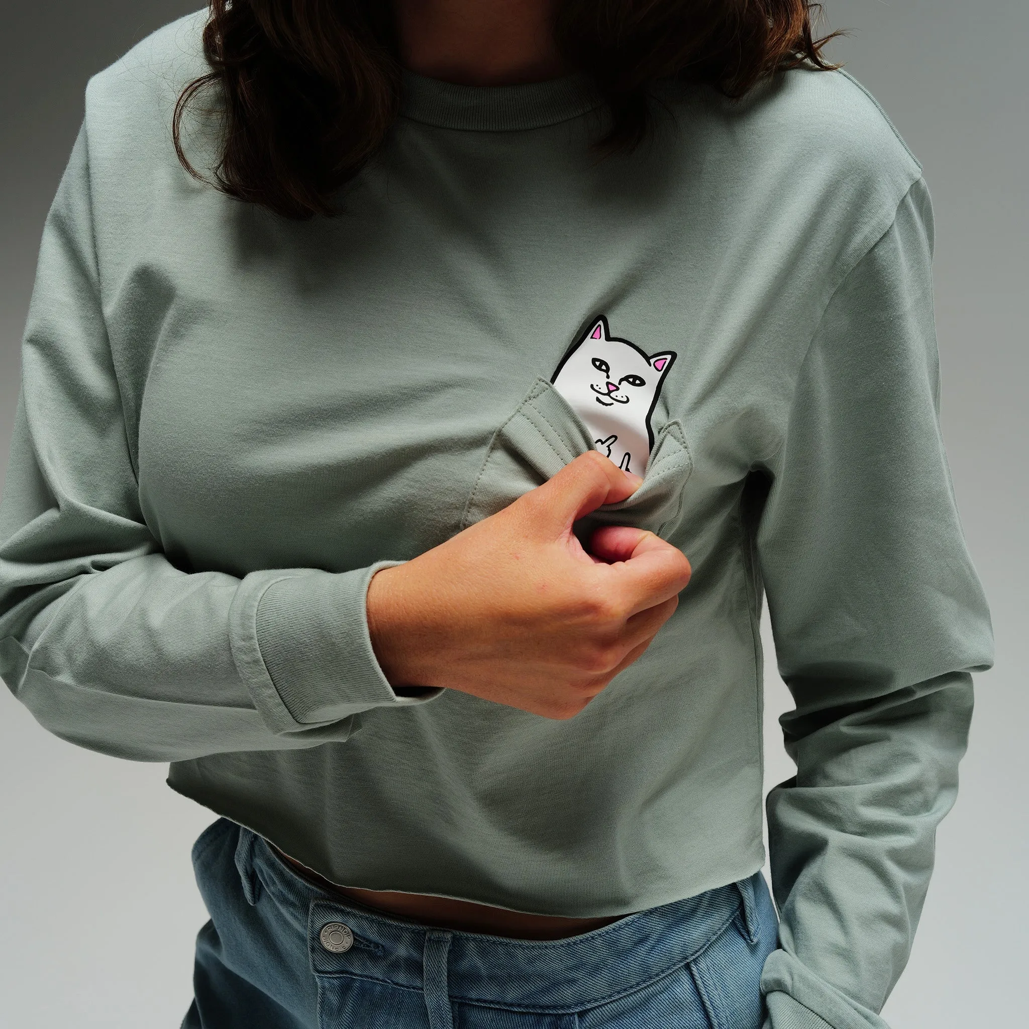 Lord Nermal Cropped Long Sleeve Pocket Tee (Sage Grey) sold by Ripndip product image thumbnail 2