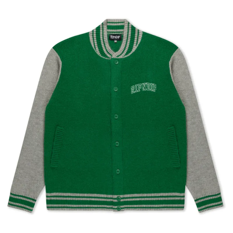 Team Spirit Varsity Cardigan (Green/Grey) made by Ripndip