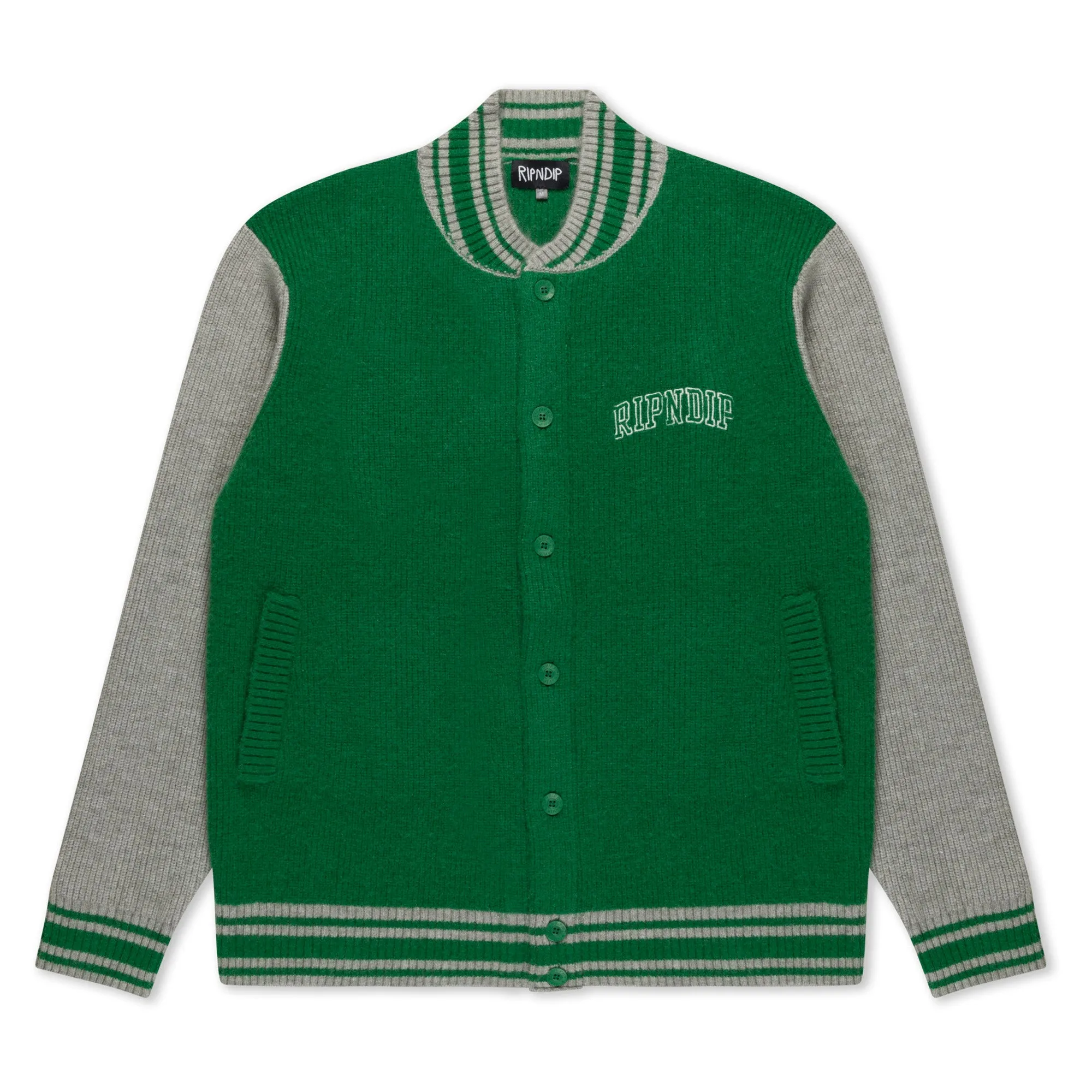 Team Spirit Varsity Cardigan (Green/Grey) sold by Ripndip