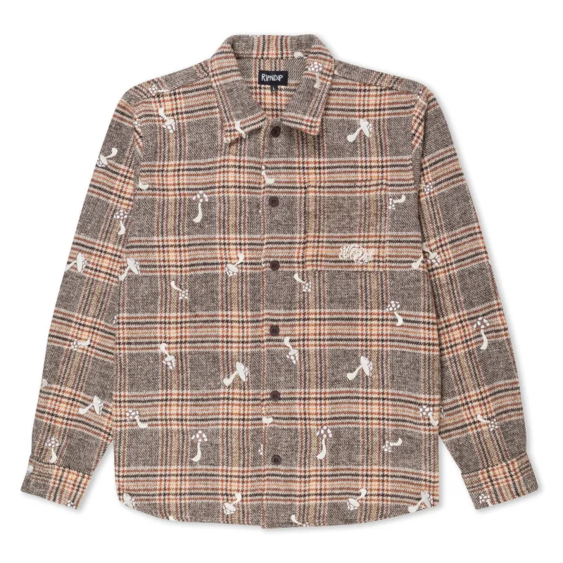 Euphoria Button Up Plaid Jacket (Brown Plaid) sold by Ripndip