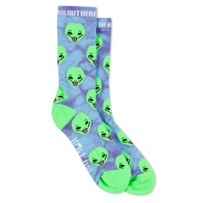 We Out Here Socks (Purple Tie Dye) sold by Ripndip