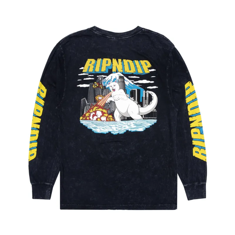 Nermzilla Long Sleeve (Black Mineral Wash) sold by Ripndip