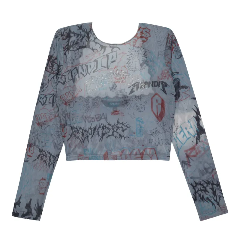 Marker Long Sleeve Mesh Crop Top (Charcoal) made by Ripndip