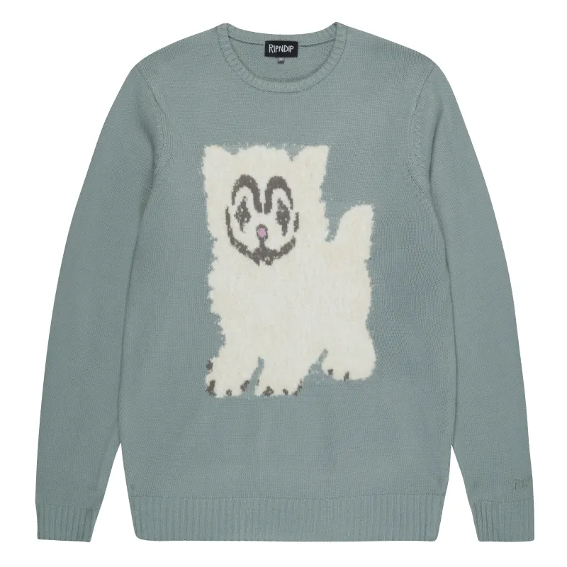 Pet Me Im Cute Knit Sweater (Heather Sage Grey) sold by Ripndip