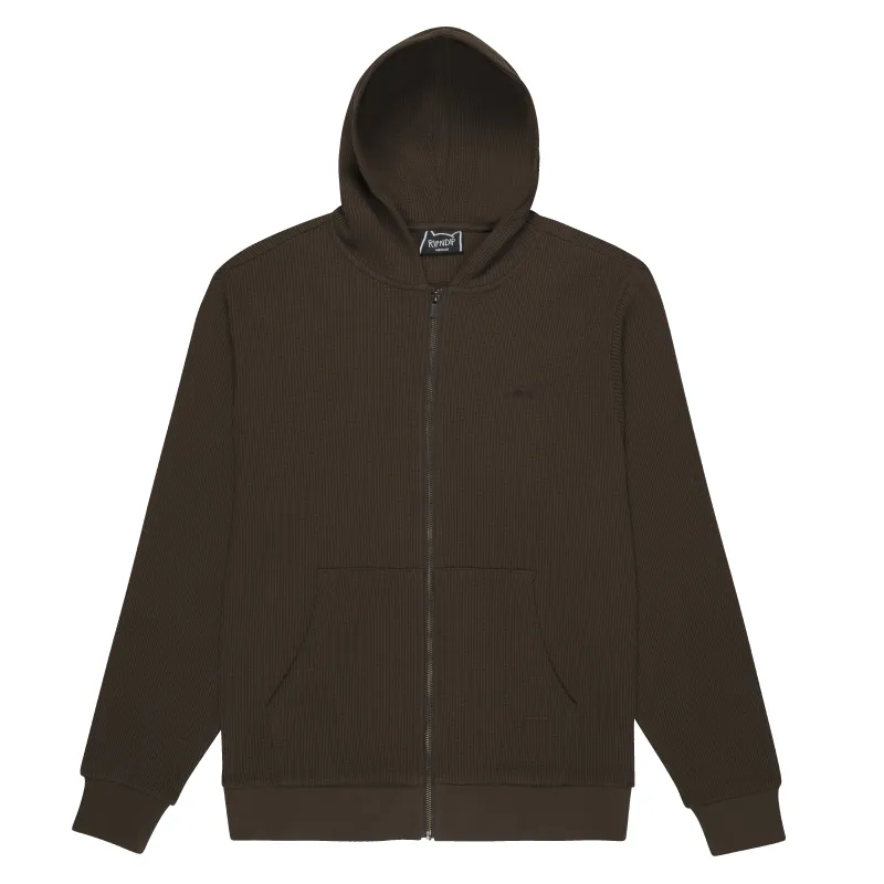 Castanza Waffle Knit Zip Up Hoodie (Brown) made by Ripndip