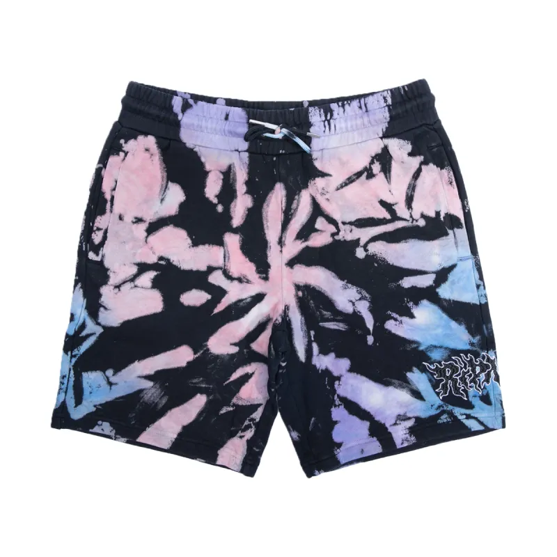 Blaze Sweatshorts (Black/Peach/Purple Tie Dye) sold by Ripndip