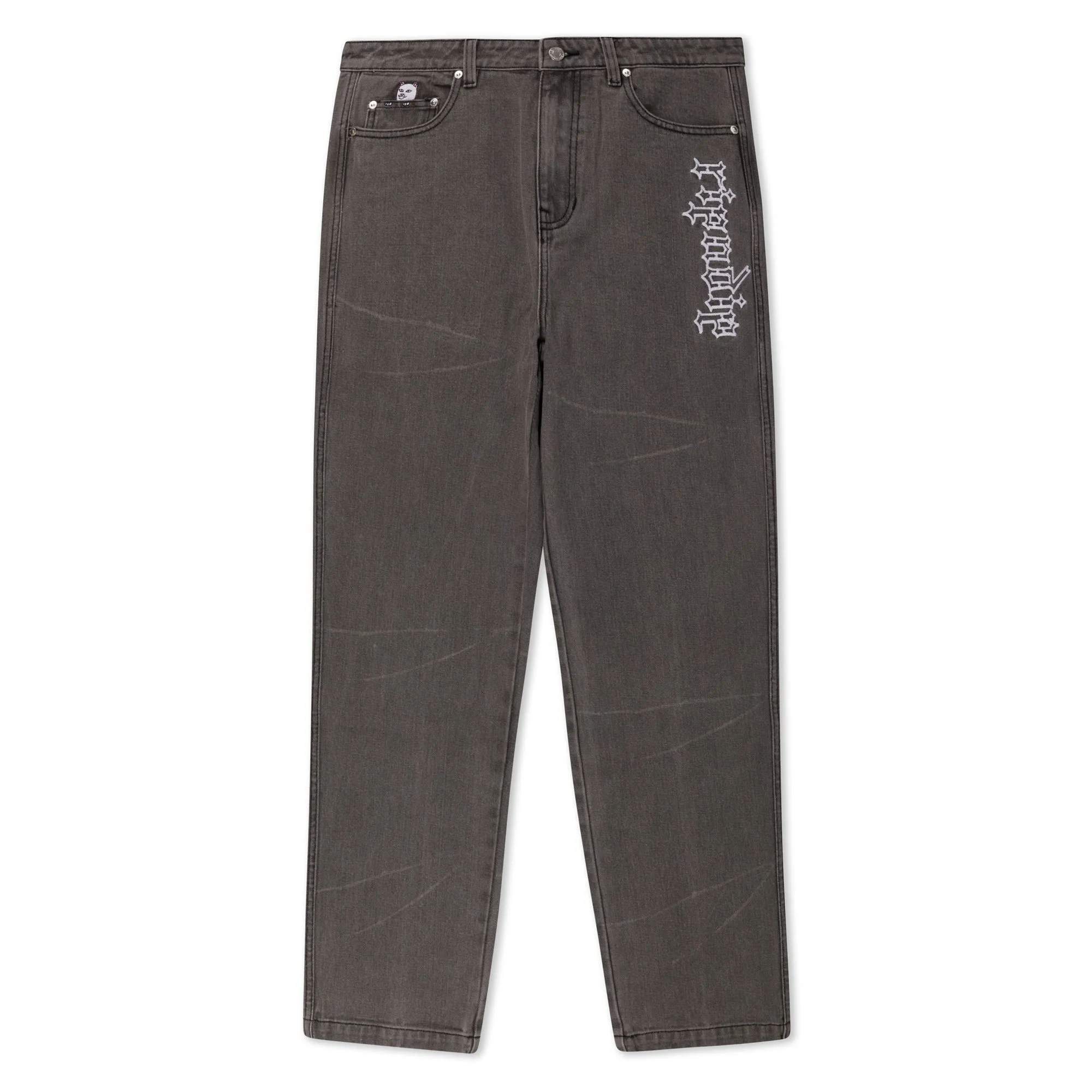 Los Feliz Denim Pants (Charcoal Stone Wash) sold by Ripndip