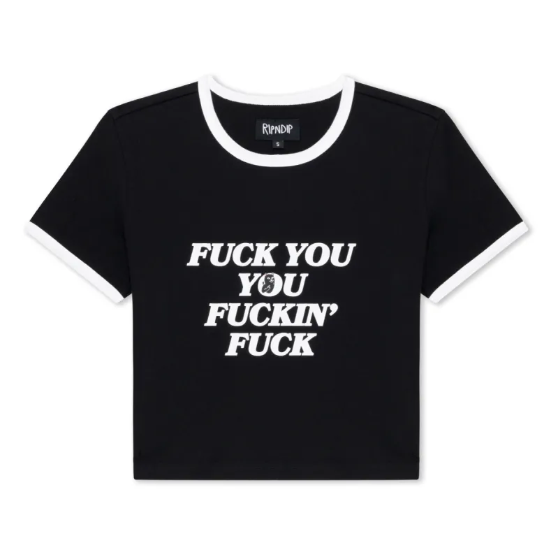 Fuckin Fuck Cropped Ringer Tee (Black/White) sold by Ripndip