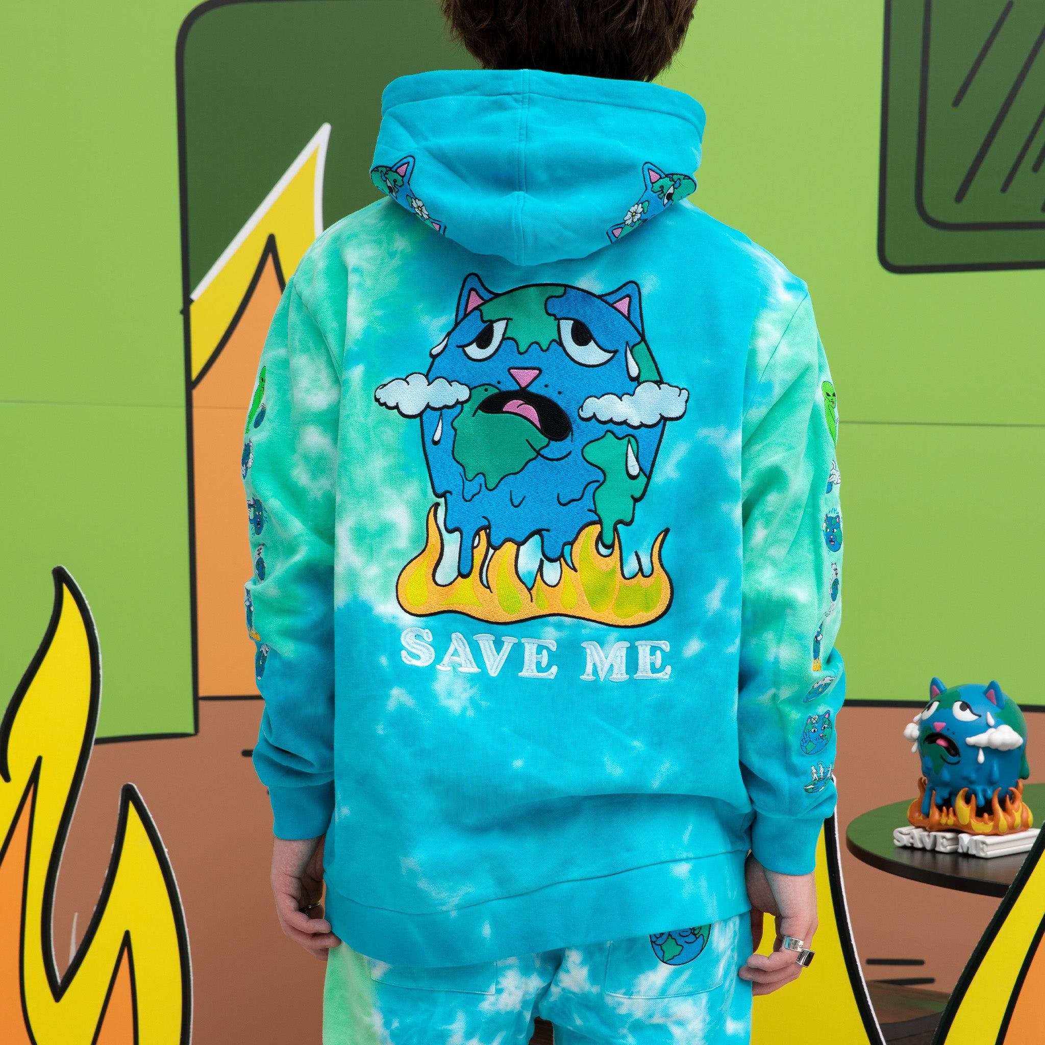 Save the World Embroidered Hoodie (Aqua/Green Tie Dye) sold by Ripndip product image thumbnail 3