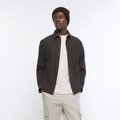 Khaki regular fit twill long sleeve shirt sold by River Island