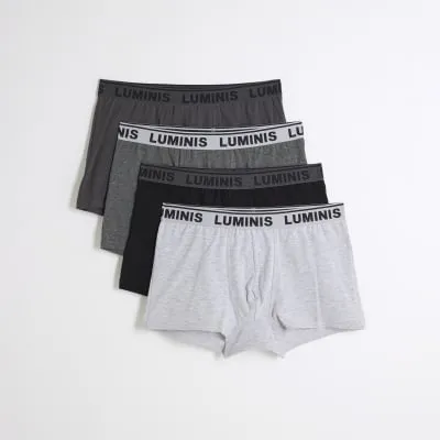 Grey 4 Pack Cotton Stretch Luminis Trunks sold by River Island