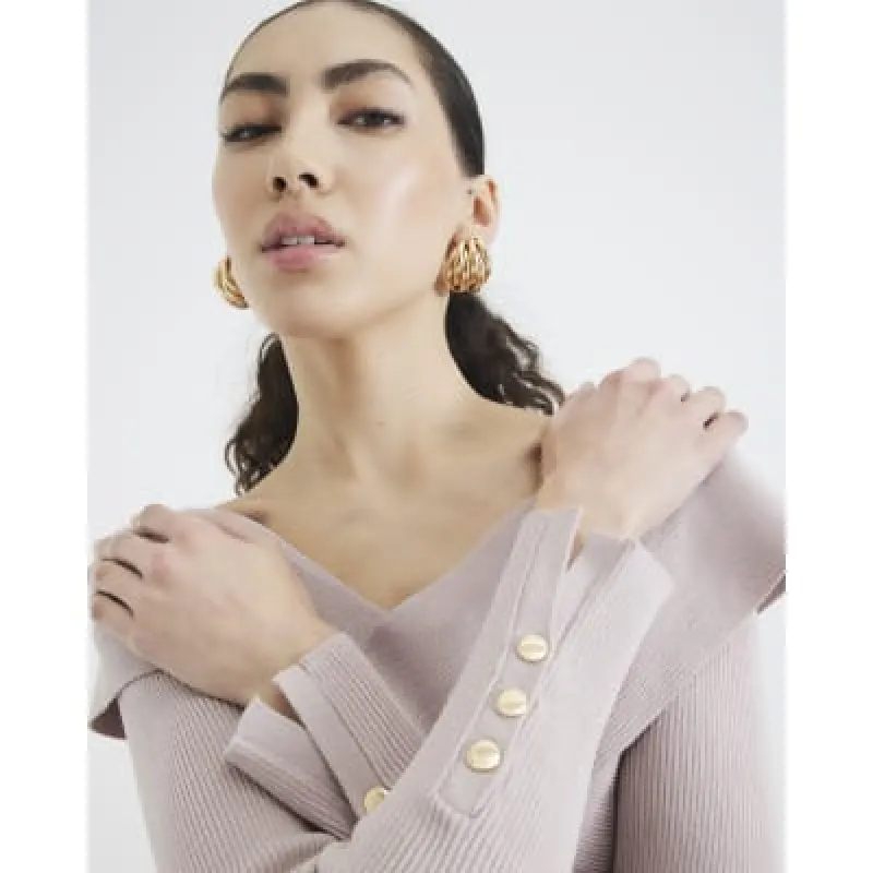 Beige Knitted Wrap Fitted Top sold by River Island