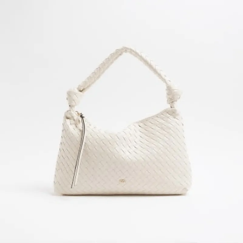 Cream Knot Handle Woven Shoulder Bag sold by River Island