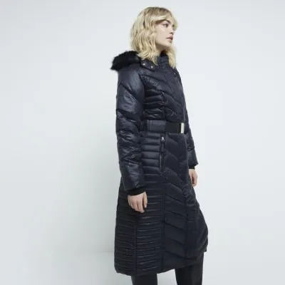 Black Slim Fit longline Padded coat sold by River Island