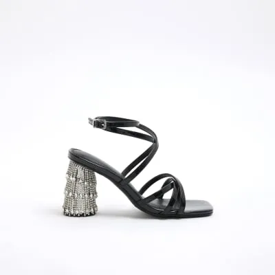Black Diamante Heeled Mules sold by River Island
