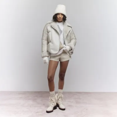 Cream Faux Leather Jacket sold by River Island