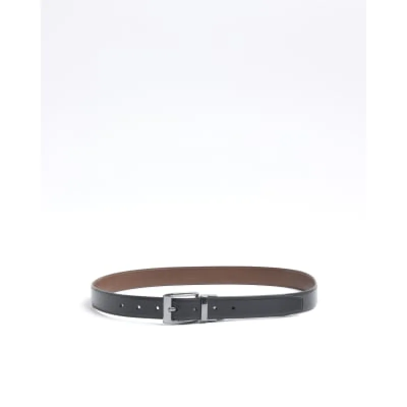 Black Faux Leather Reversible Textured Belt sold by River Island