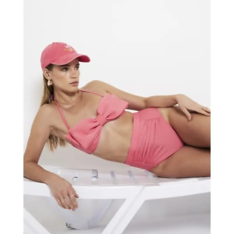 Pink High Waisted Ruched Bikini Bottoms sold by River Island