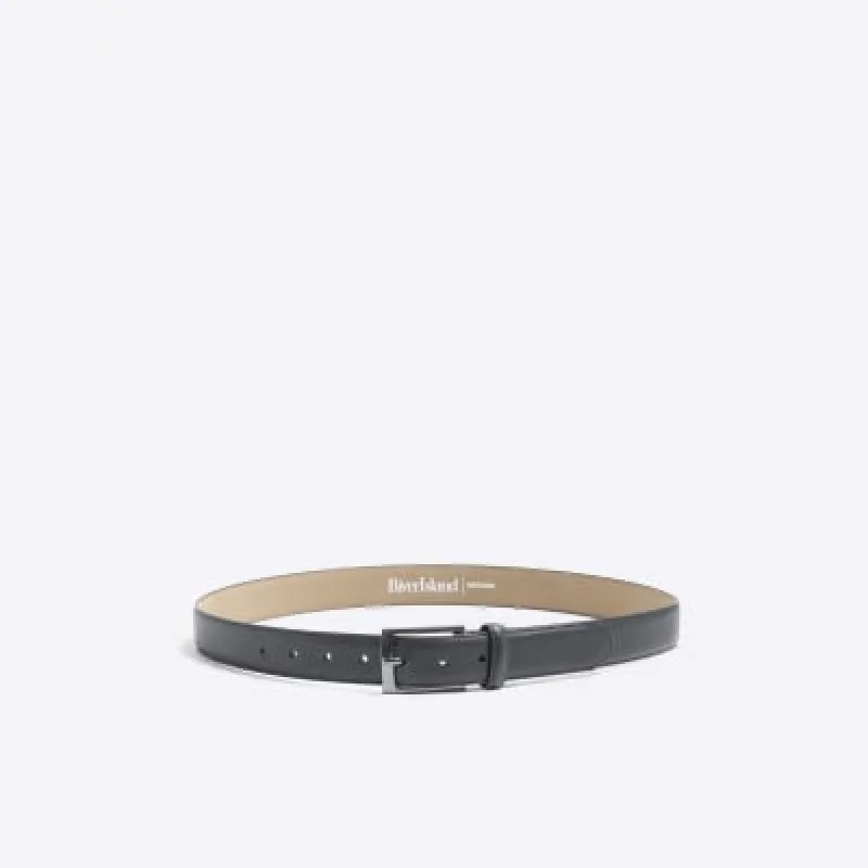 Black Faux Leather Textured RI Belt sold by River Island