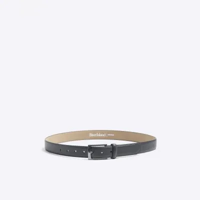 Black Faux Leather Textured RI Belt sold by River Island