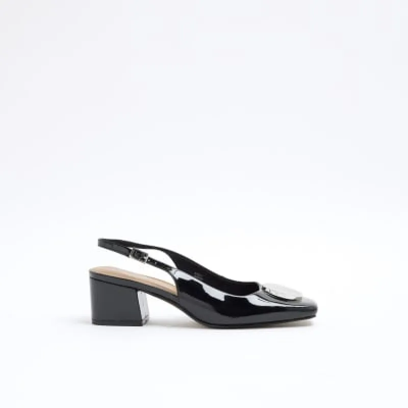 Black Block Heeled Court Shoes sold by River Island