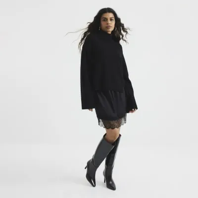 Petite Black Lace Trim Mini Skirt sold by River Island