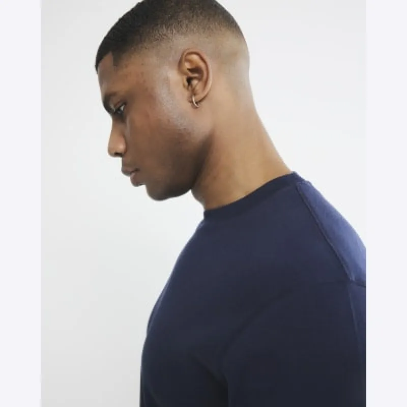 Navy Slim Fit Short Sleeve T-Shirt sold by River Island
