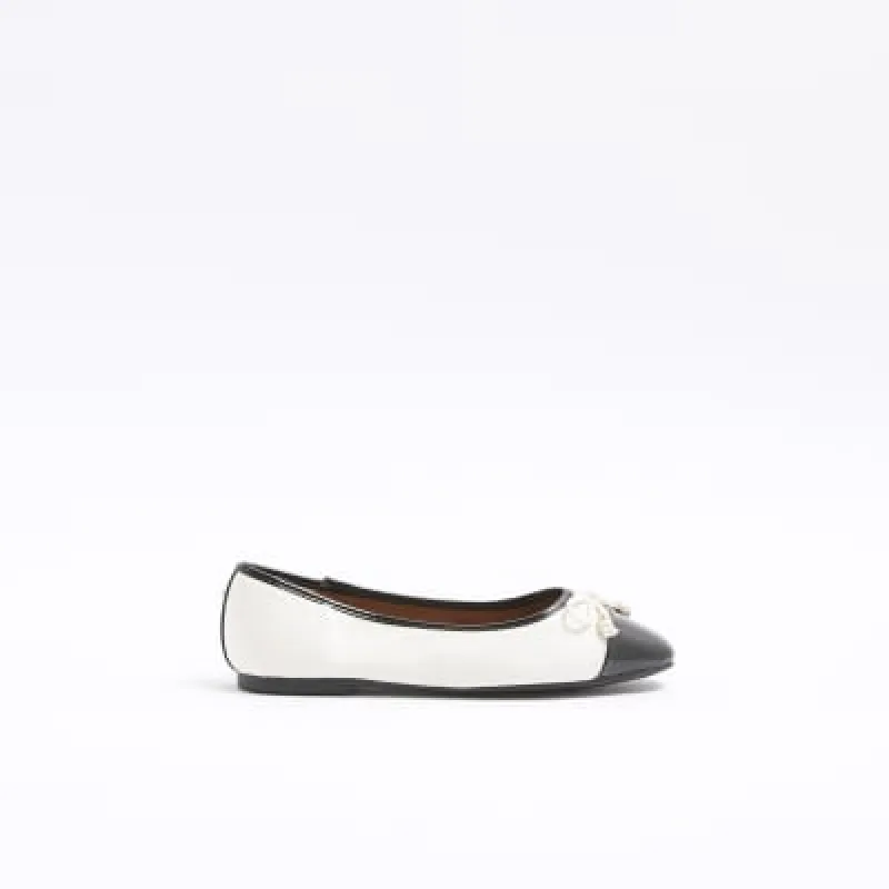 Beige Wide Fit Toe Cap Stitch Ballet Pumps sold by River Island