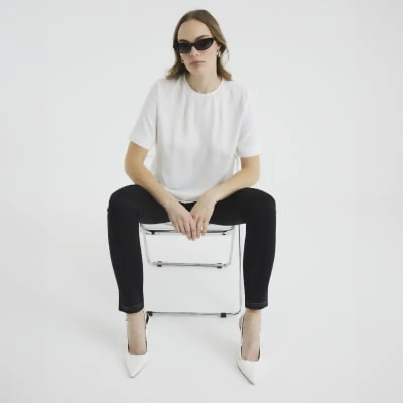 Cream Contrast Stitch T-Shirt sold by River Island