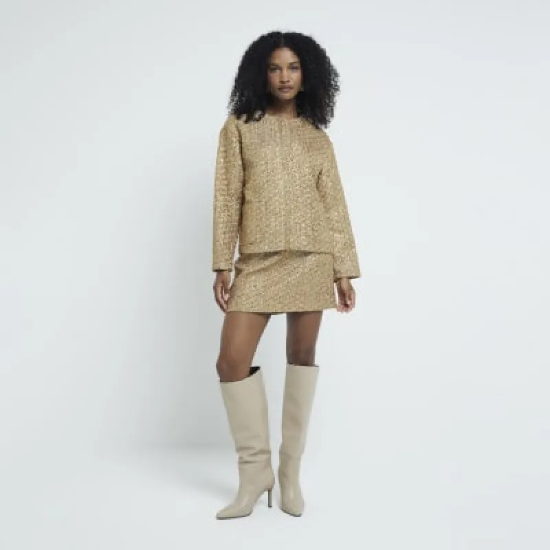 Gold Boucle Tailored Jacket sold by River Island