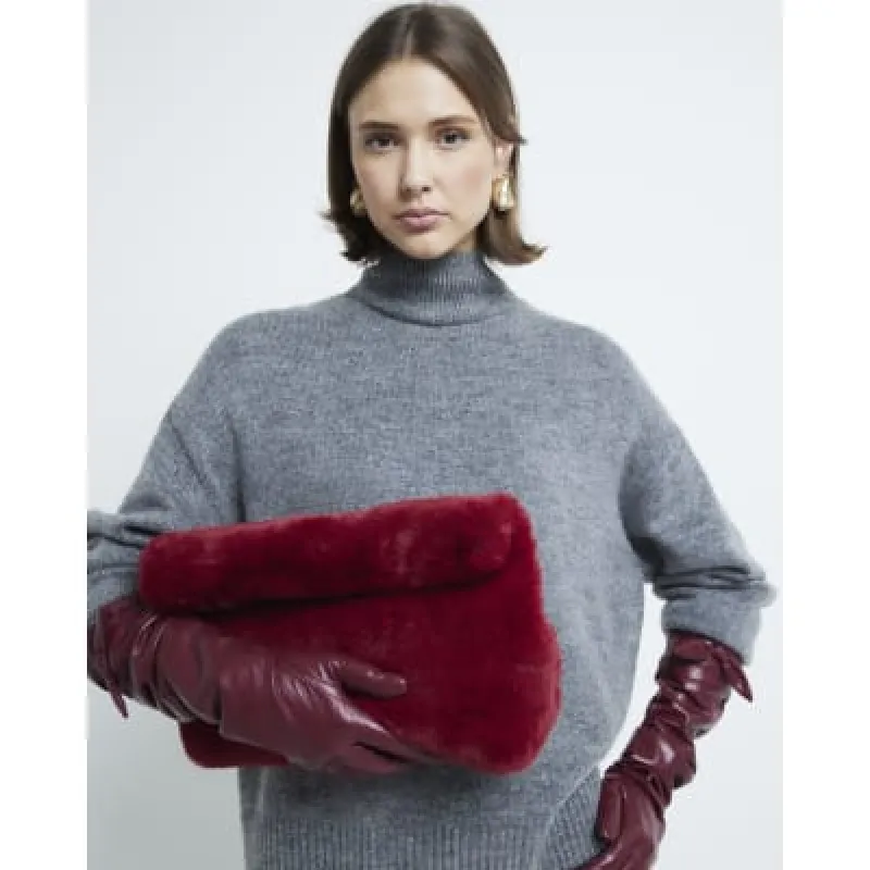 Red Faux Fur Clutch Bag sold by River Island