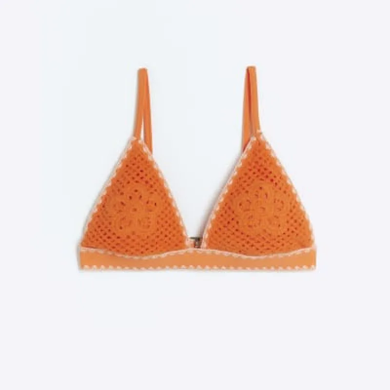 Orange Crochet Triangle Bikini Top made by River Island