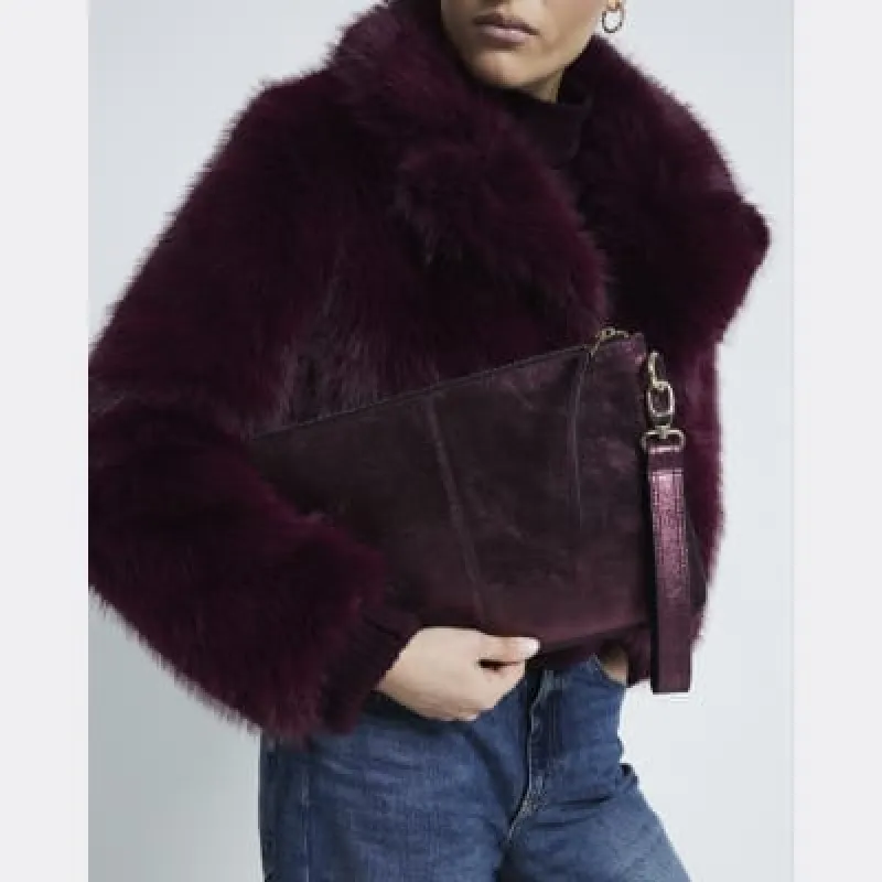 Red Leather Metallic Pouch Clutch Bag sold by River Island