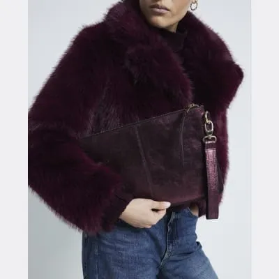 Red Leather Metallic Pouch Clutch Bag sold by River Island