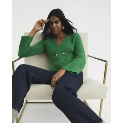 Green Asymmetric Two Button Cardigan sold by River Island