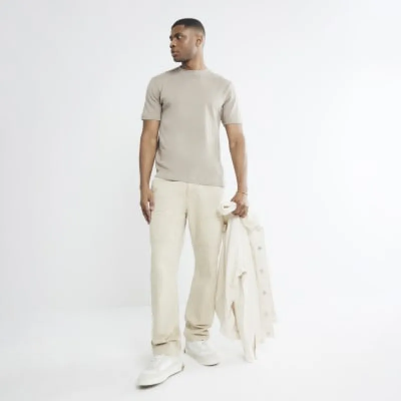 Stone Slim Fit Short Sleeve T-Shirt sold by River Island