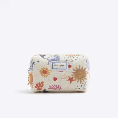 Cream Canvas Sun And Moon Make Up Bag sold by River Island
