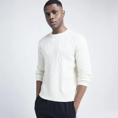 Cream Midweight Cable Knit Jumper sold by River Island
